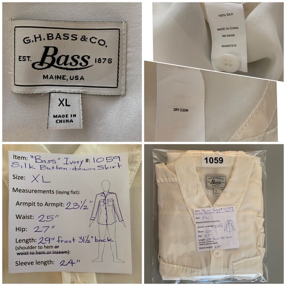 “Bass” Ivory Silk Button Down Shirt size XL - Picture 8 of 10